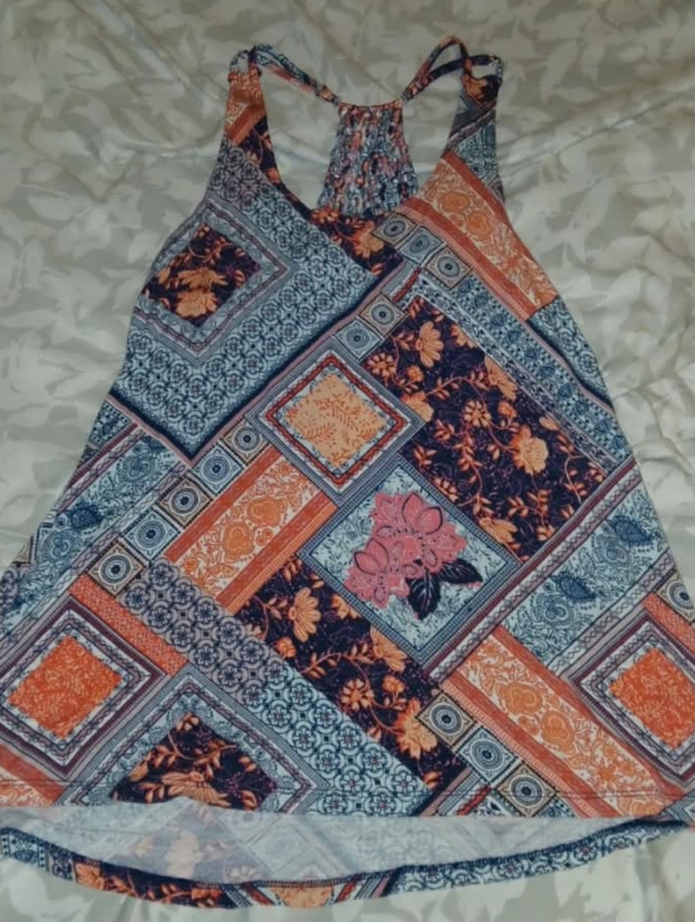 Maurices Orange & Navy Patchwork Racerback Tank